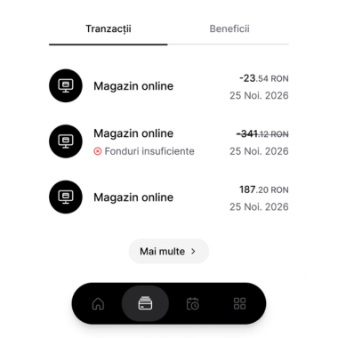 Vezi și tranzacțiile și beneficiile fiecărui card